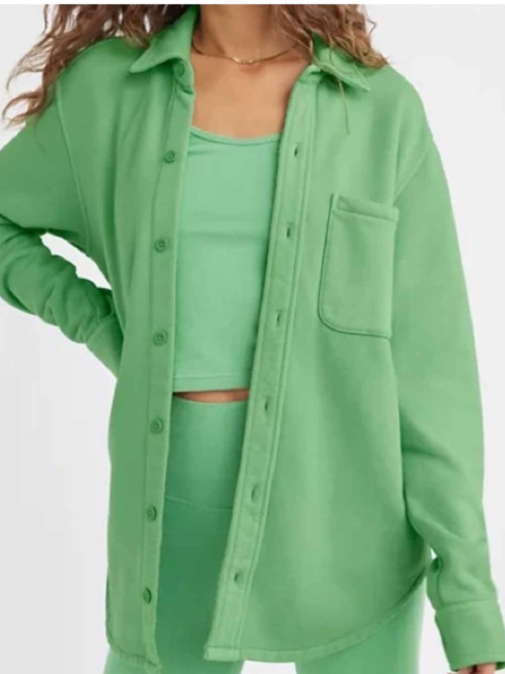 Aritzia TNA Cozy Fleece Boyfriend green Oversized Shacket SizeXS Y2K FallVibes